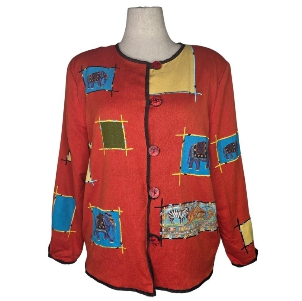 Allure Vintage Y2K Boho Patchwork Animal Print Jacket L India Cotton Rayon Flax